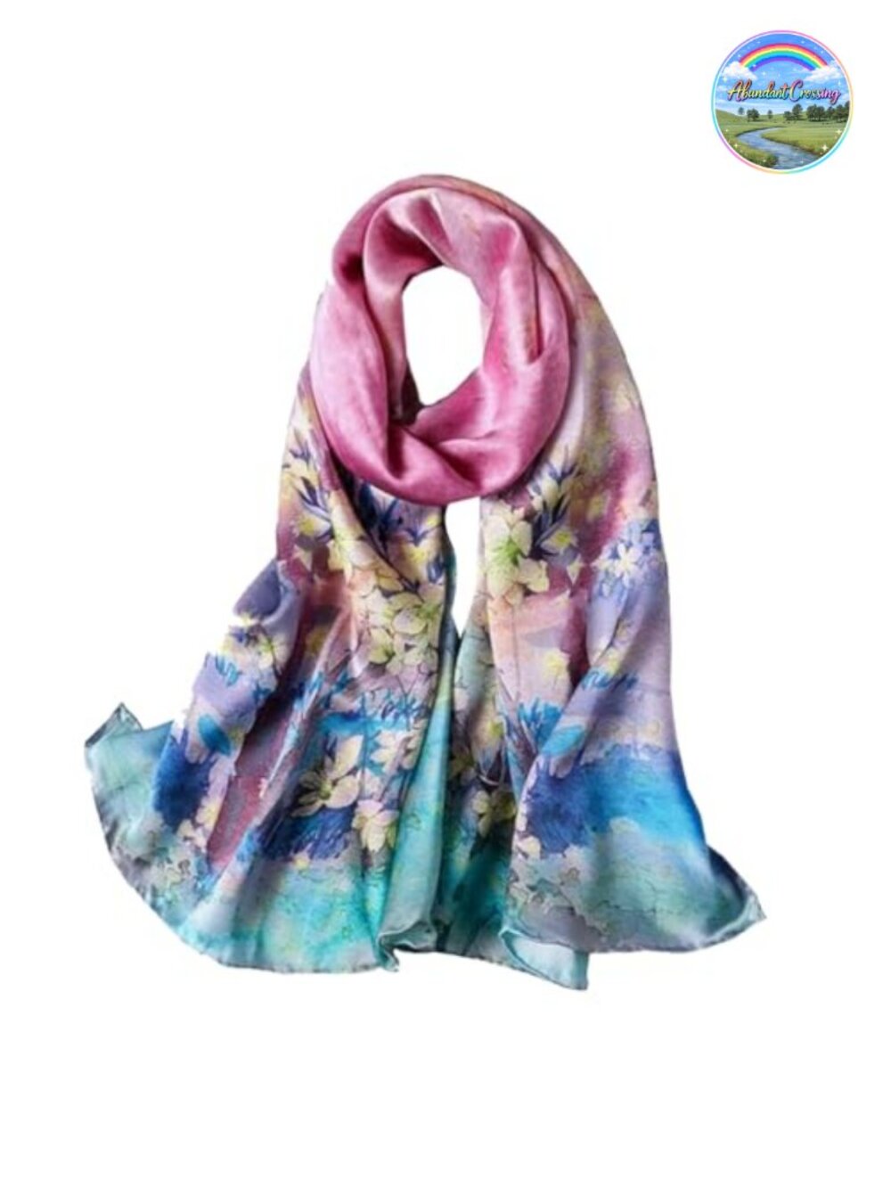 100% Mulberry Silk Long Scarf Wrap 67x21 Floral Shawl Women